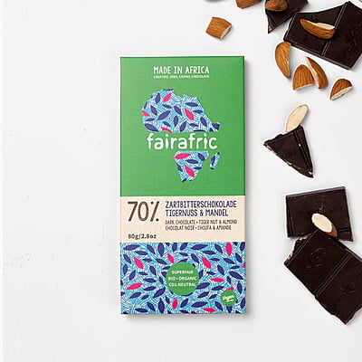 70% DARK CHOCOLATE WITH TIGER NUT & ALMONDS 70% DARK CHOCOLATE WITH TIGER NUT & ALMONDS